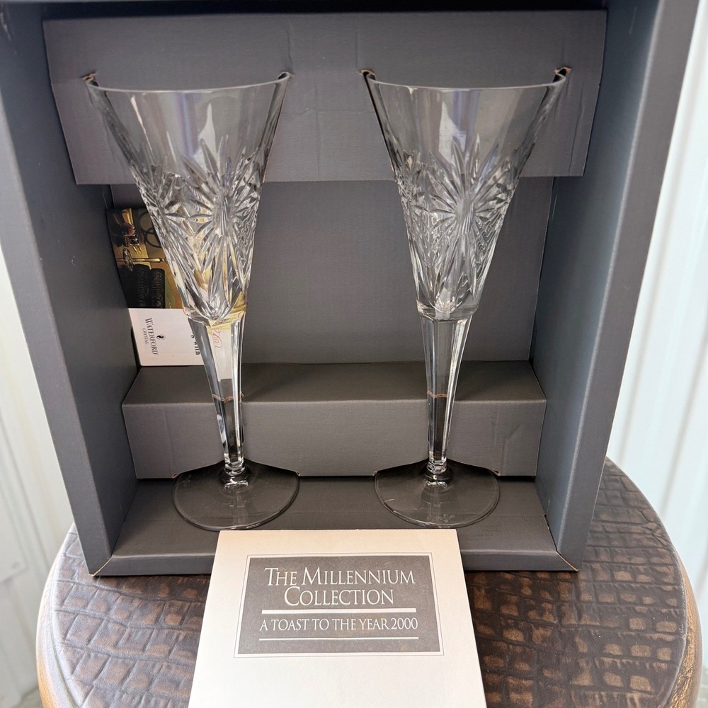 Waterford Millennium Collection Health Toasting Flute Pair Clear Excellent OS